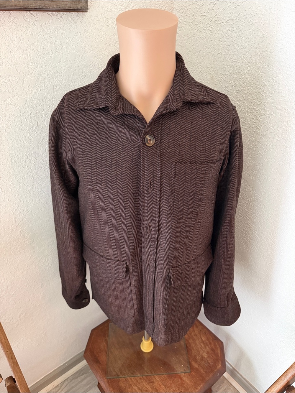 Spider and Mackey Handmade Men's Brown Herringbone Button-Up Jacket
